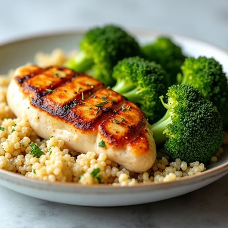 Grilled Chicken Breast with Steamed Broccoli and Quinoa