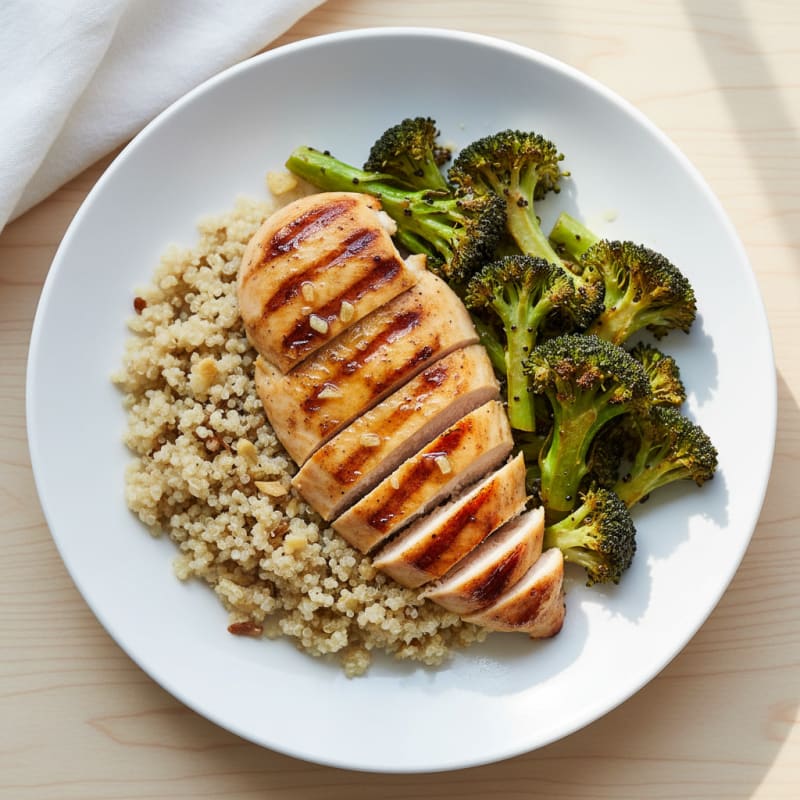 Grilled Chicken Breast with Quinoa and Roasted Broccoli