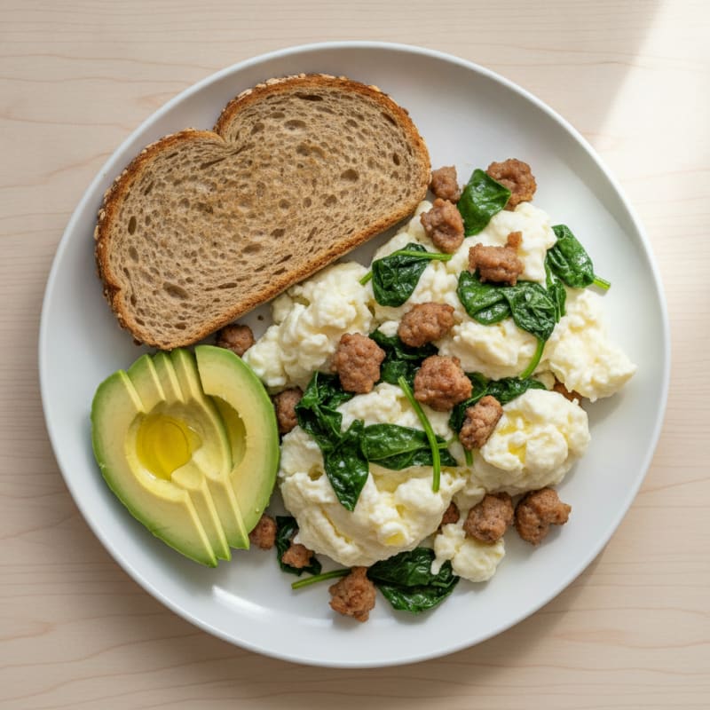 Egg White and Turkey Sausage Scramble with Spinach