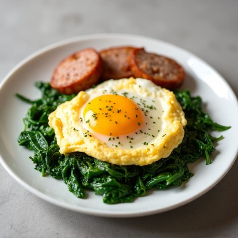 Egg White Scramble with Turkey Sausage and Sautéed Spinach