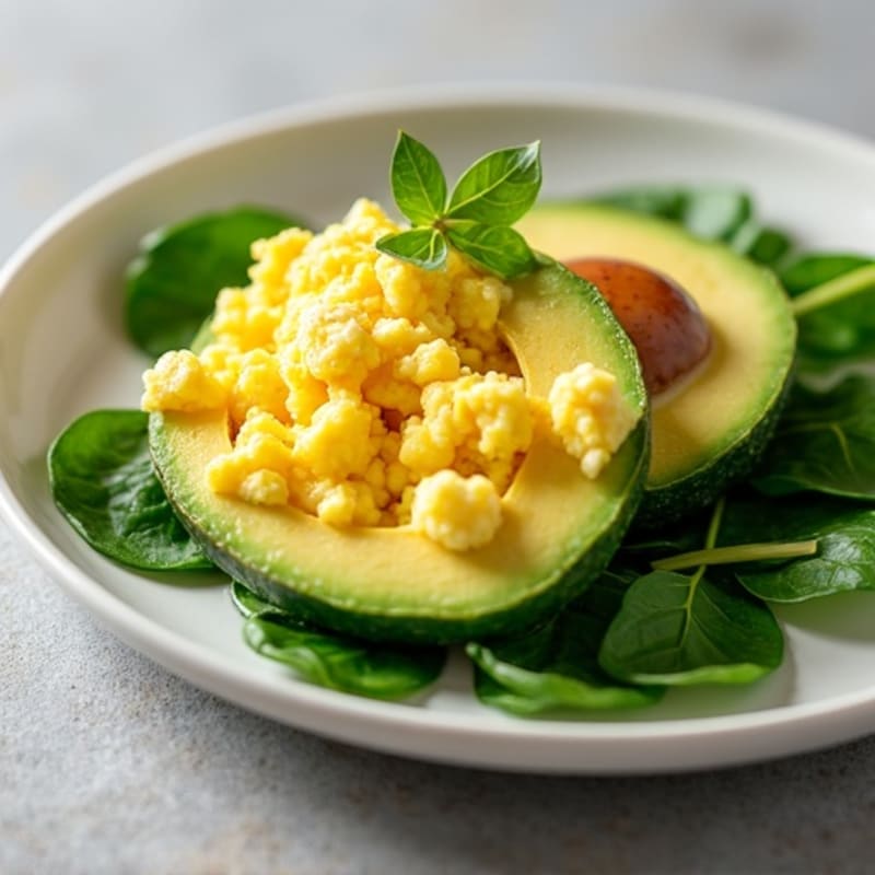 Fluffy Scrambled Eggs with Fresh Spinach and Creamy Avocado