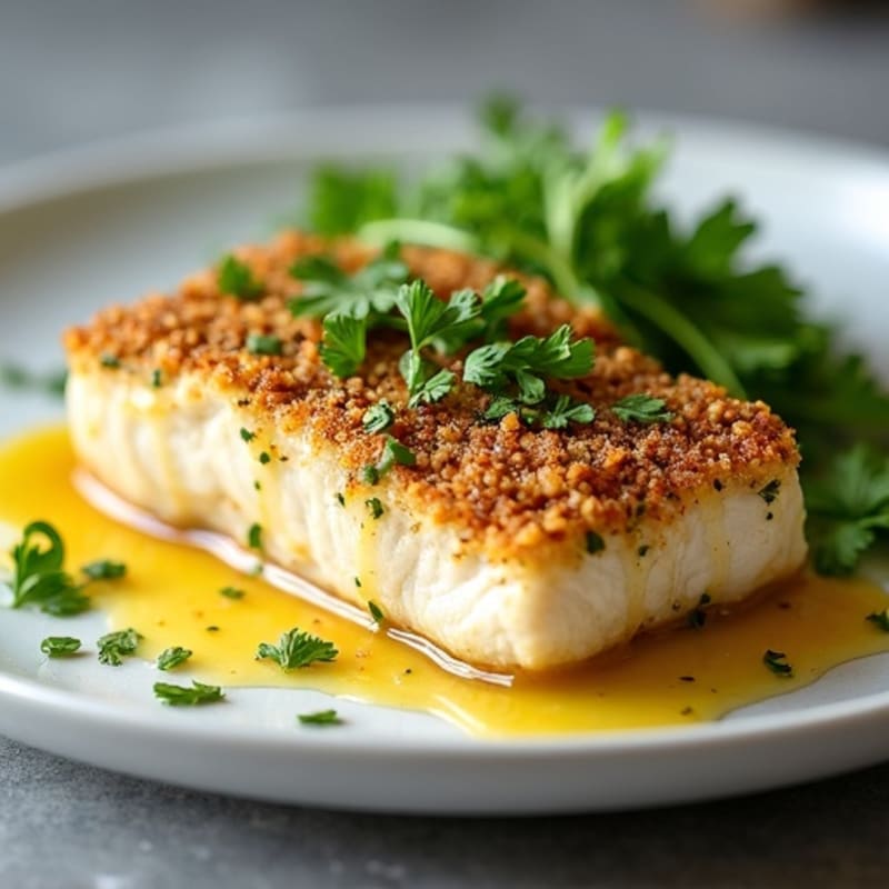 Herb-Crusted Seared Albacore with Lemon Garlic Sauce
