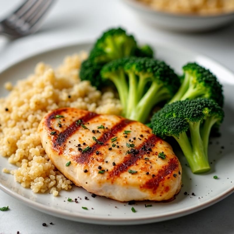 Grilled Chicken Breast with Roasted Broccoli and Quinoa