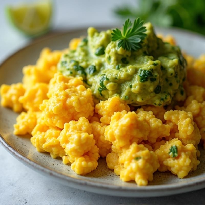 Fluffy Scrambled Eggs with Creamy Guacamole