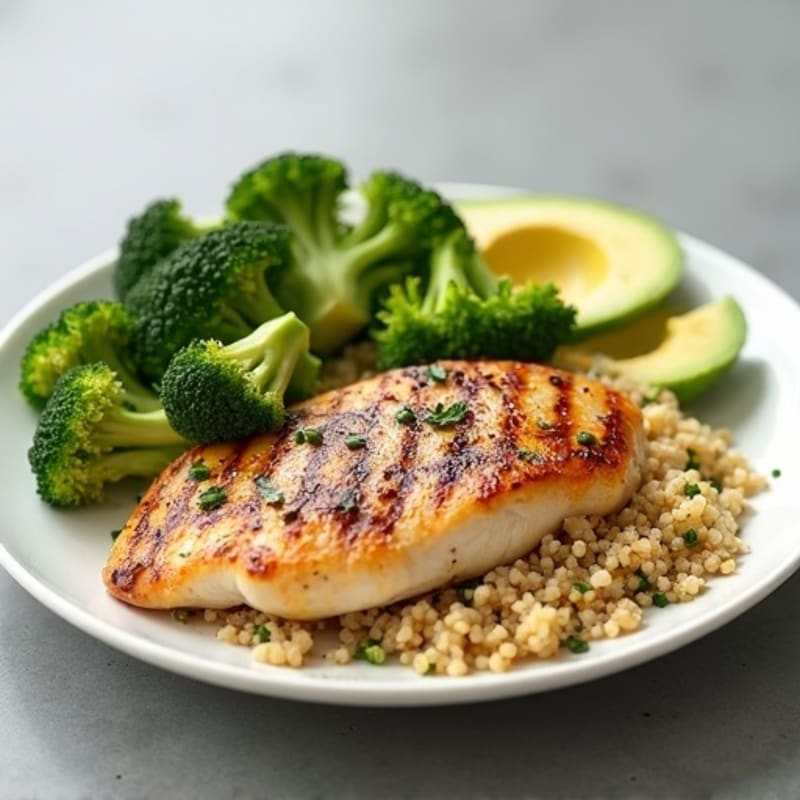 Grilled Chicken Breast with Quinoa and Roasted Broccoli