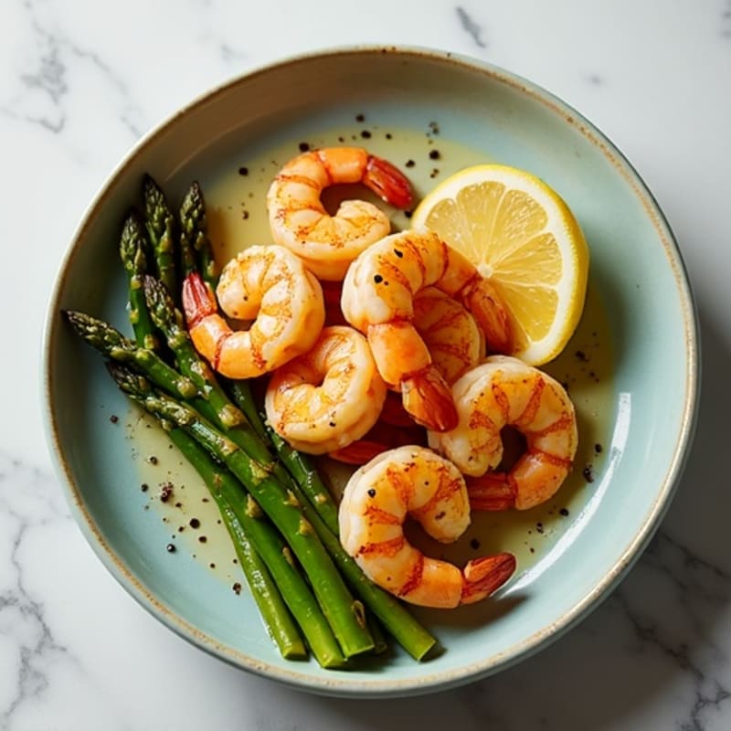 Garlic-Lemon Skillet Shrimp with Roasted Asparagus