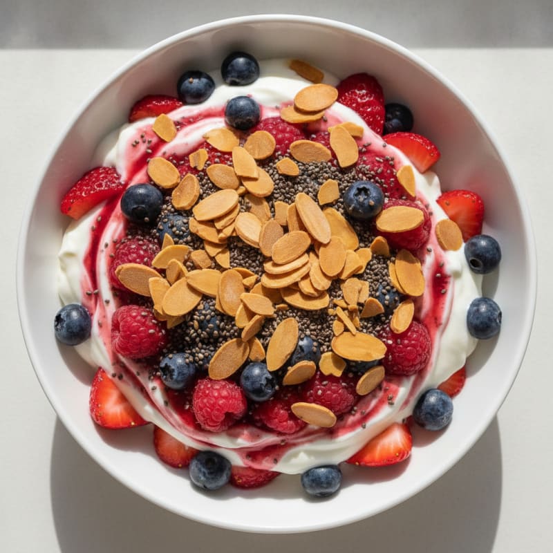Greek Yogurt Protein Parfait with Mixed Berries and Almonds