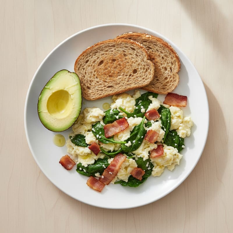 Egg White Scramble with Spinach and Turkey Bacon