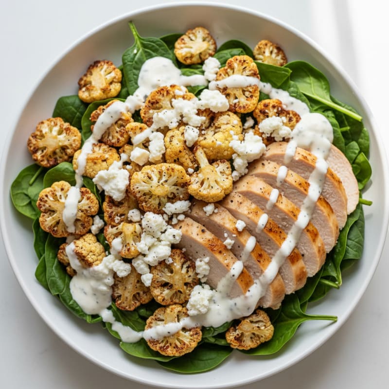 Roasted Cauliflower Feta Bowl with Spinach