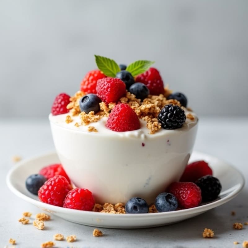 Creamy Greek Yogurt Parfait with Protein Granola and Mixed Berries