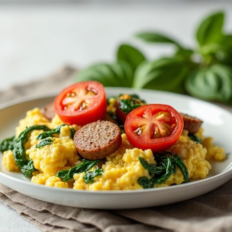 Egg White and Spinach Scramble with Turkey Sausage