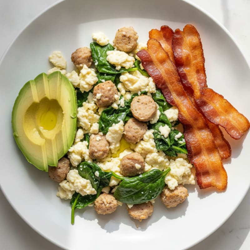 Scrambled Egg Whites with Chicken Sausage and Spinach