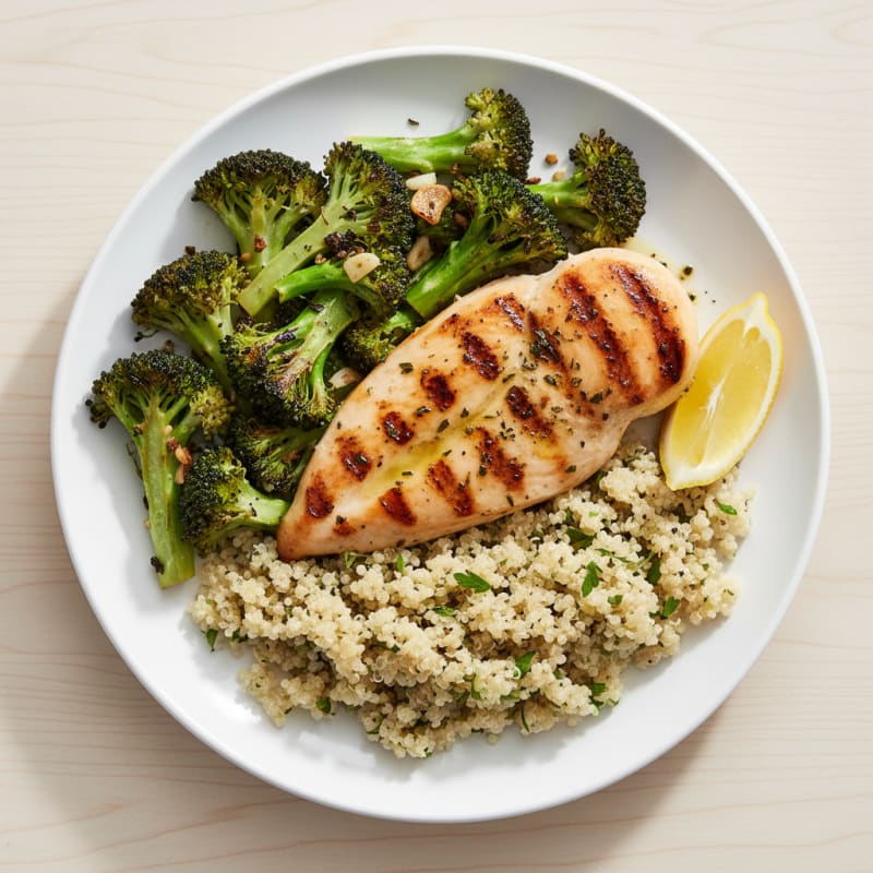 Grilled Chicken Breast with Quinoa and Roasted Broccoli