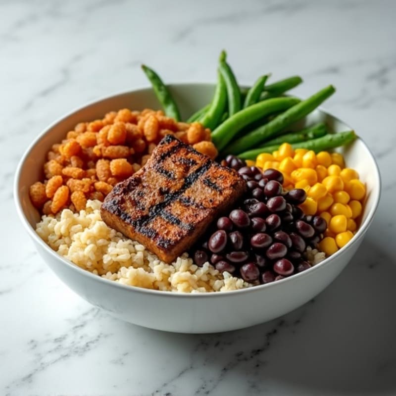 Grilled Steak and Black Bean Bowl with Air Fry Corn and White Rice