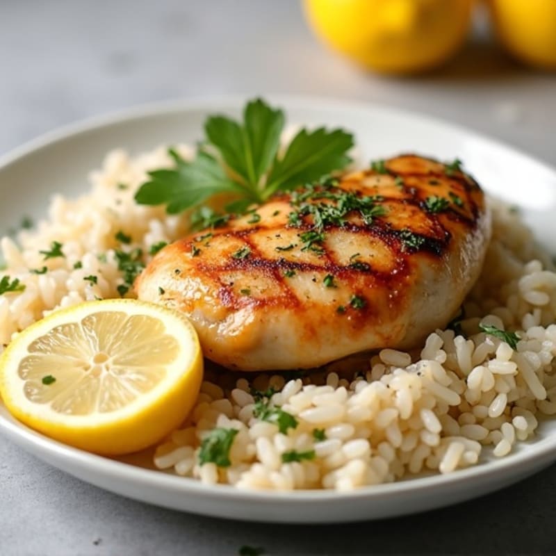 Lemon Herb Roasted Chicken with Fluffy Rice Pilaf