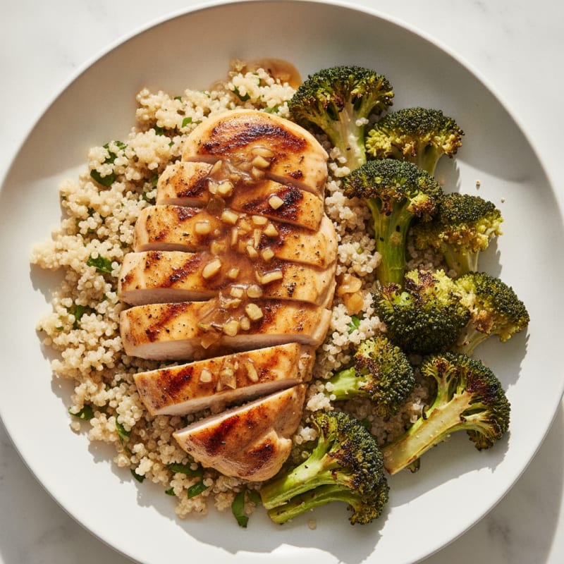 Grilled Chicken Breast with Quinoa and Roasted Broccoli