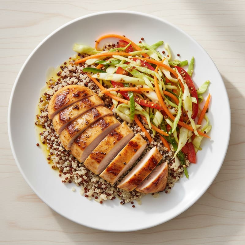 Grilled Chicken Breast with Crunchy Vegetable Slaw and Quinoa