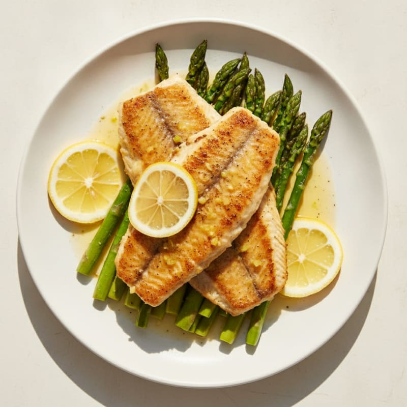 Seared Tilapia with Roasted Asparagus and Lemon