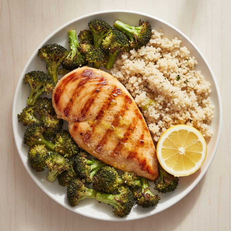 Grilled Chicken Breast with Quinoa and Roasted Broccoli