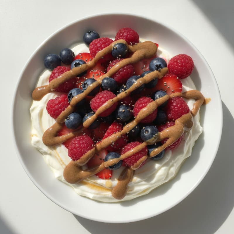Greek Yogurt Protein Parfait with Mixed Berries and Almond Butter