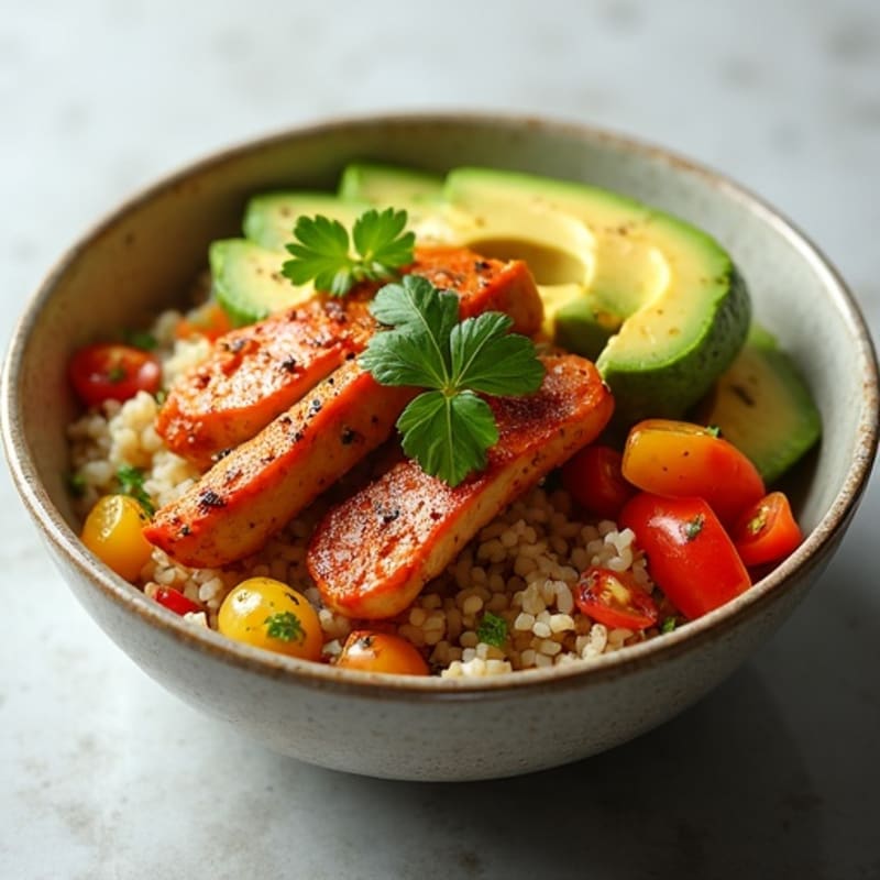 Spicy Chicken Fajita Bowl with Fresh Salsa and Creamy Avocado