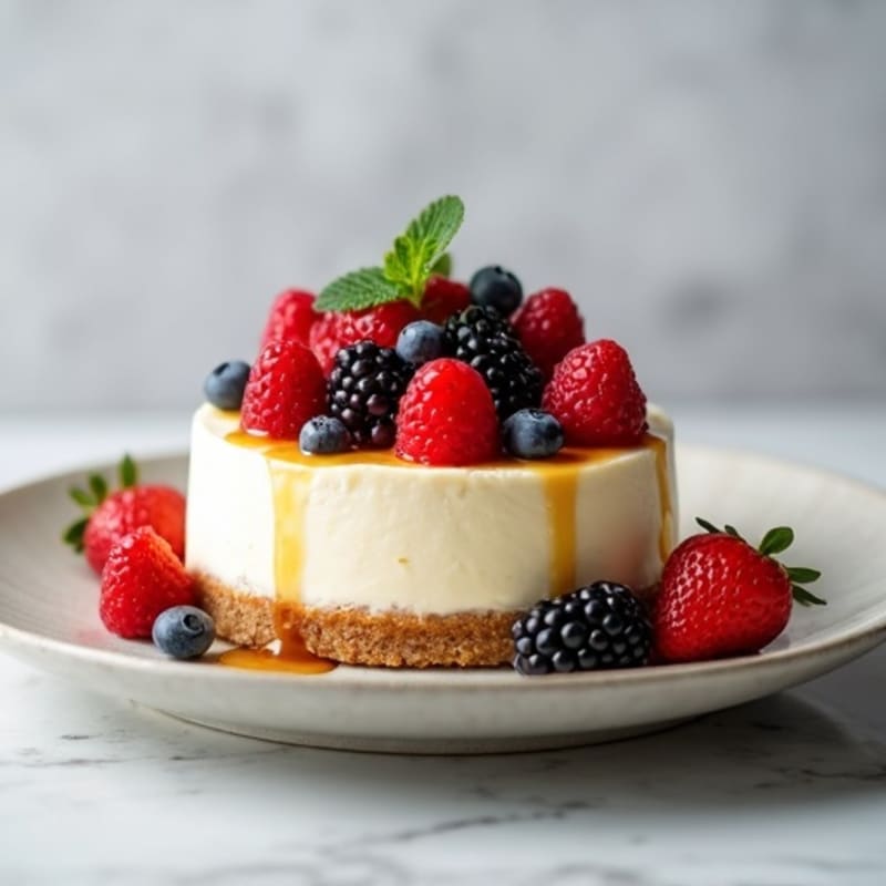 Greek Yogurt Protein Cheesecake with Mixed Berries