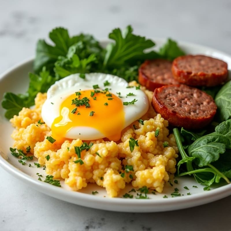 Fluffy Egg and Turkey Sausage Scramble with Fresh Herbs