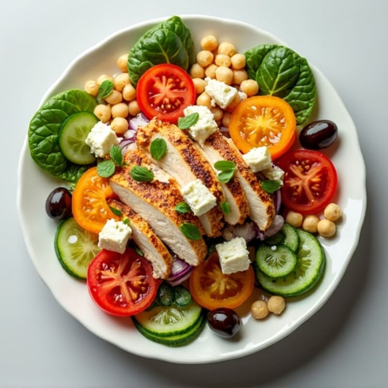 Fresh Tomato Cucumber Feta Salad with Chicken