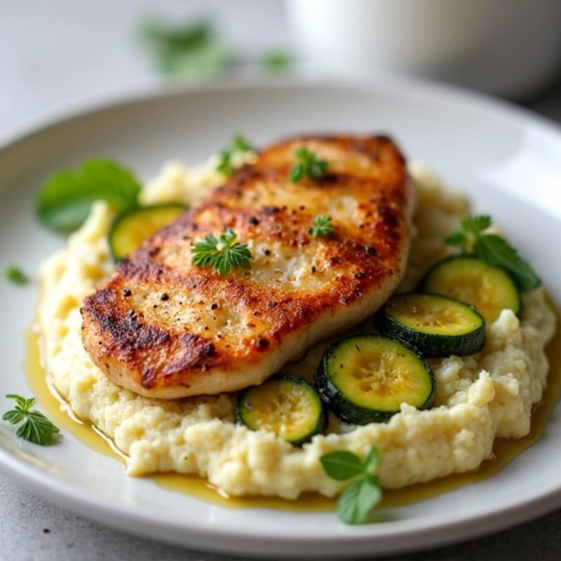 Seared Turkey Breast with Roasted Zucchini and Cauliflower Mash