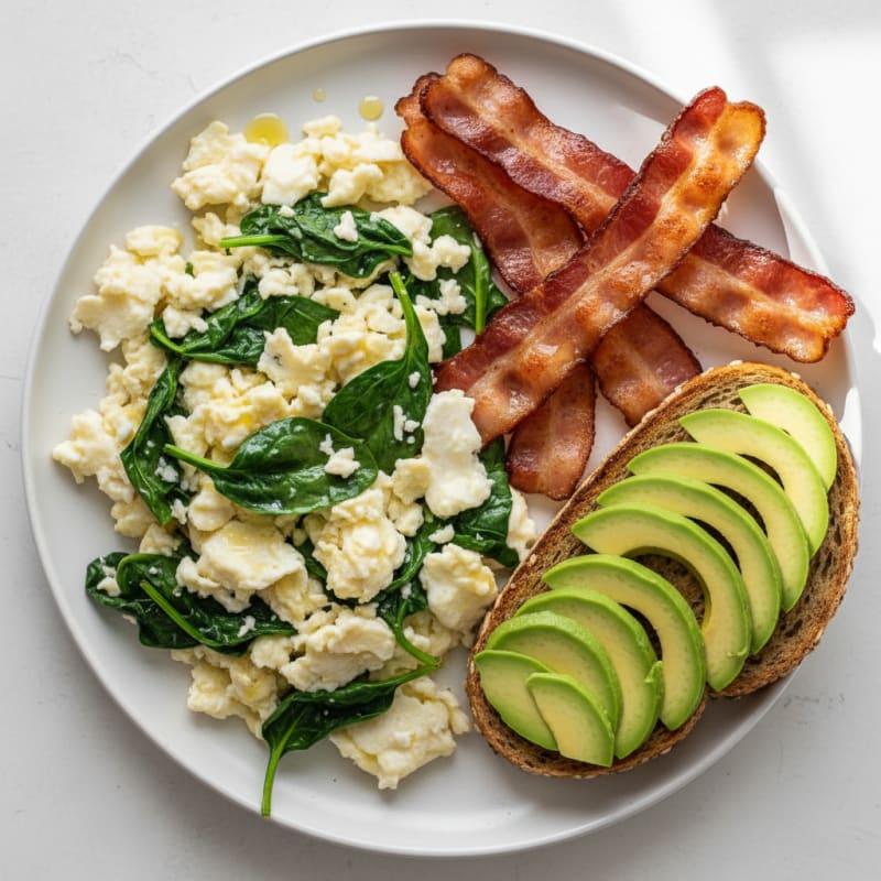 Crispy Turkey Bacon and Egg White Scramble with Spinach