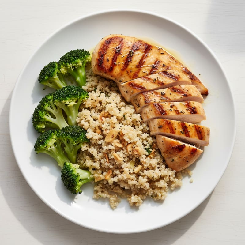 Grilled Chicken Breast with Quinoa and Steamed Broccoli