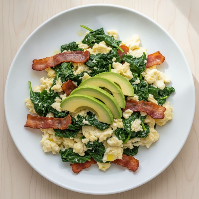 Egg White and Spinach Scramble with Turkey Bacon
