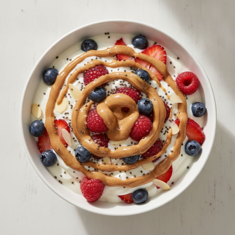 Greek Yogurt Protein Parfait with Mixed Berries and Almond Butter