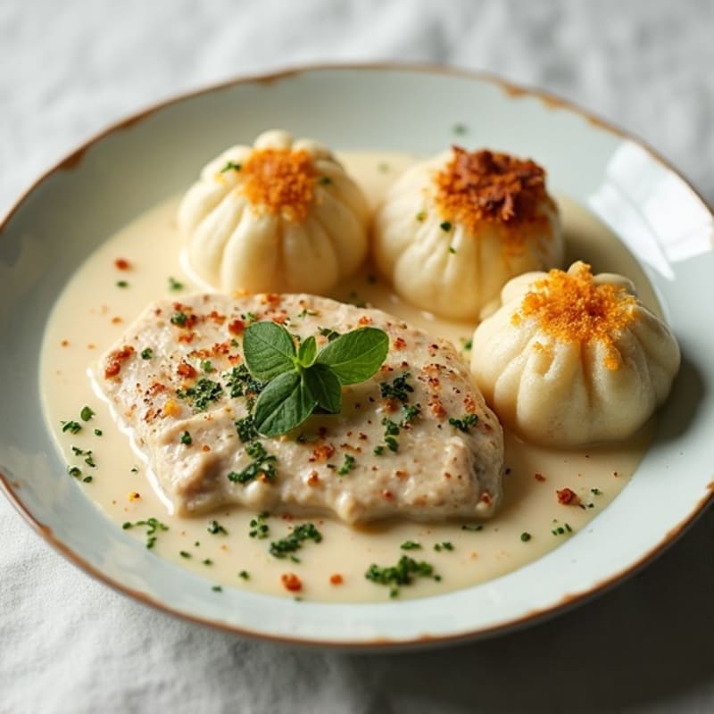 Lightened Creamy Chicken and Fluffy Herb Dumplings