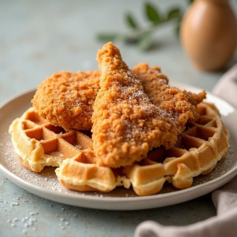 Golden Crispy Chicken with Fluffy Whole Grain Waffles