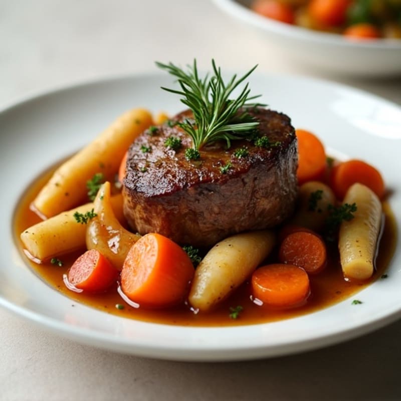 Garlic-Herb Braised Beef Pot Roast with Root Vegetables