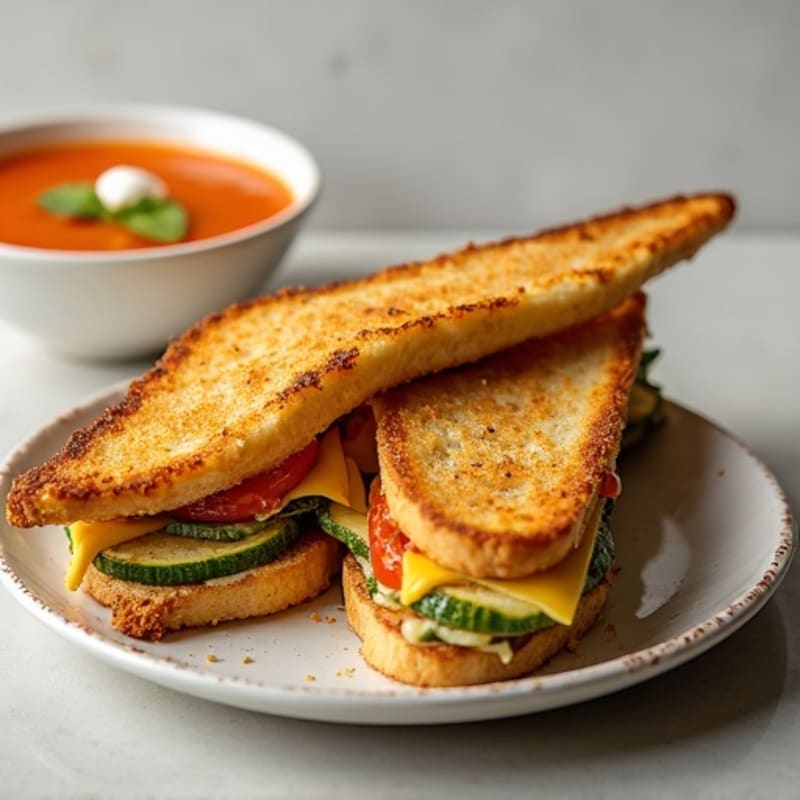 Crispy Baked Zucchini Parmesan with Grilled Cheese and Garden Tomato Soup