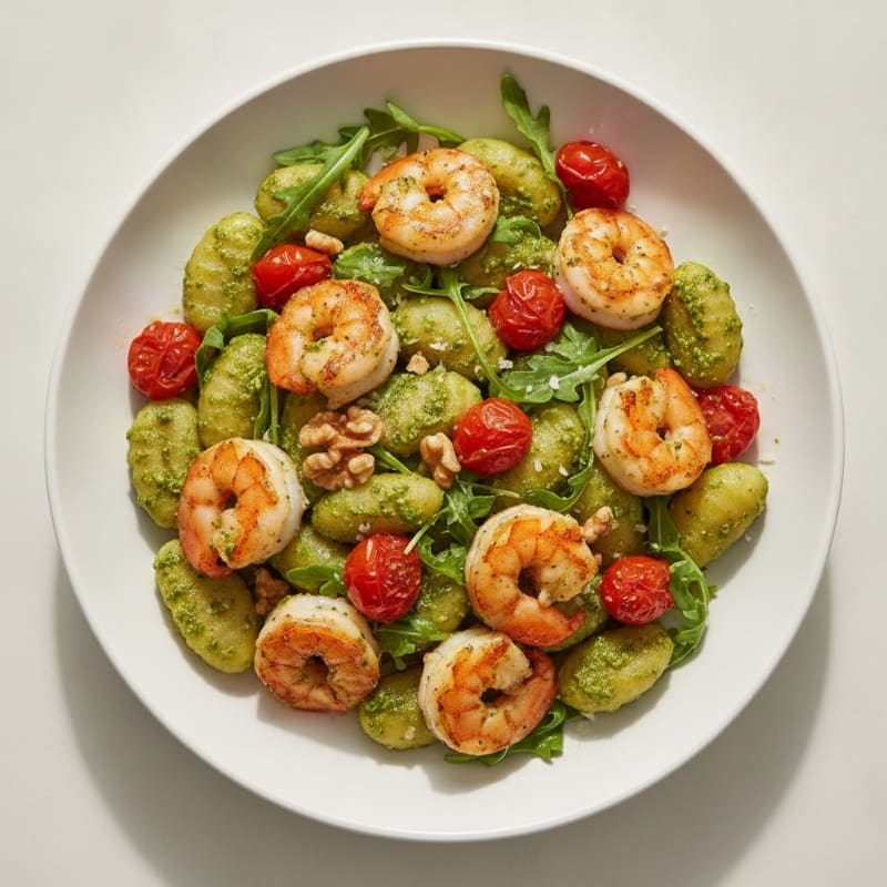 Gnocchi with Arugula Pesto and Cherry Tomatoes