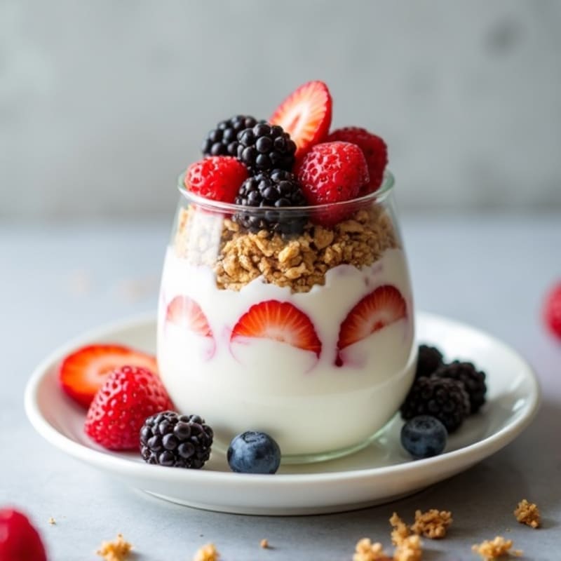 Greek Yogurt Protein Parfait with Mixed Berries and Almond Butter