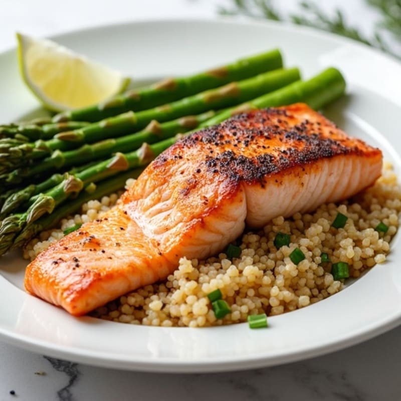 Seared Salmon with Steamed Asparagus and Quinoa