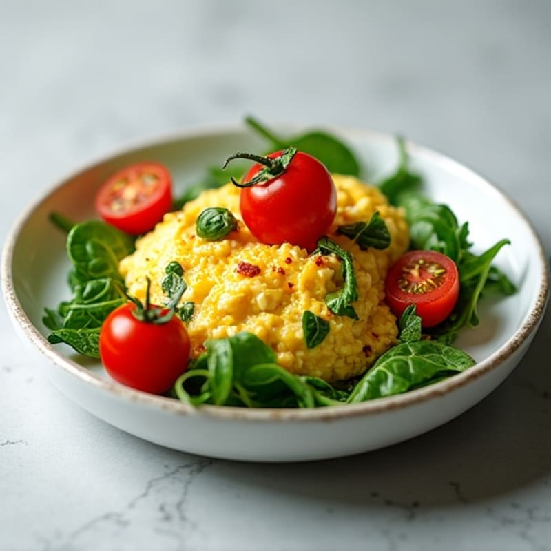 Egg White and Cottage Cheese Scramble with Spinach and Cherry Tomatoes