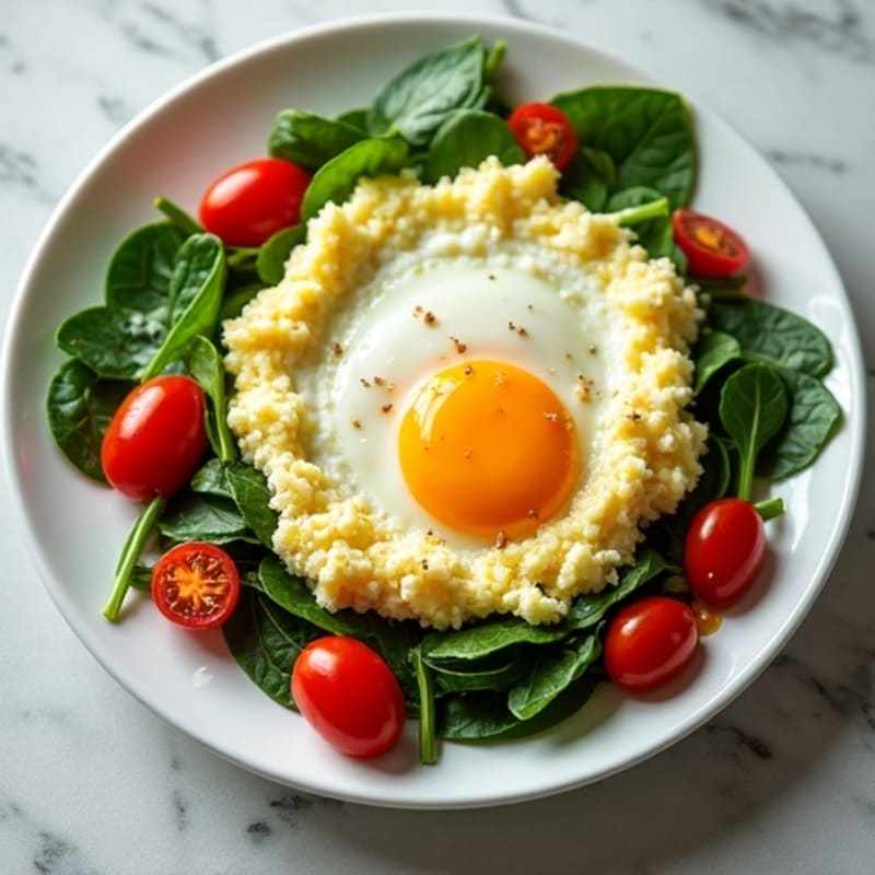 Cottage Cheese Egg Scramble with Spinach and Cherry Tomatoes