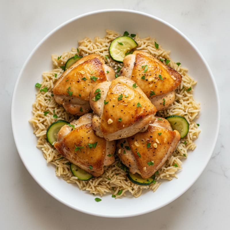 Roasted Chicken Thighs with Herbed Rice
