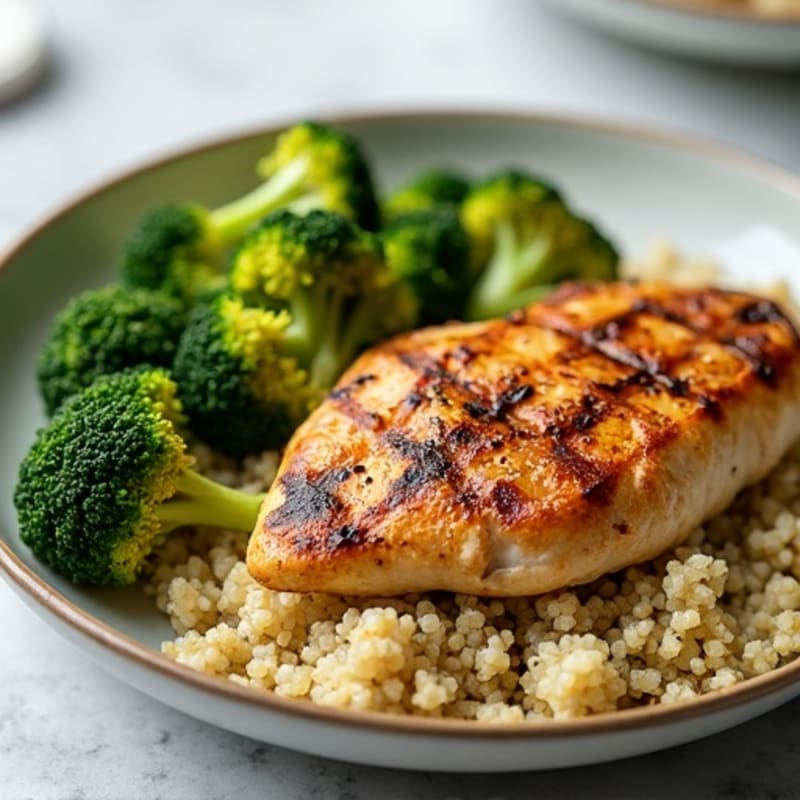 Grilled Chicken Breast with Quinoa and Roasted Broccoli