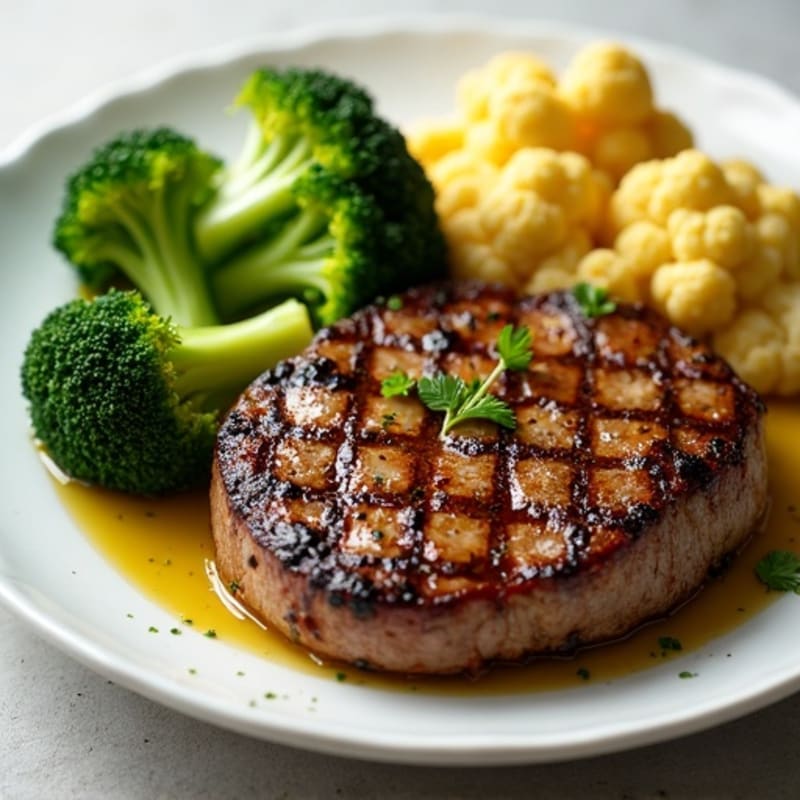 Seared Lean Beef with Roasted Broccoli and Cauliflower