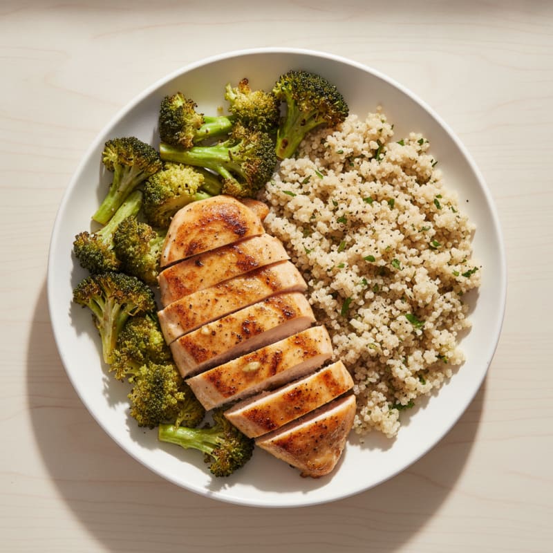 Grilled Chicken Breast with Roasted Broccoli and Quinoa