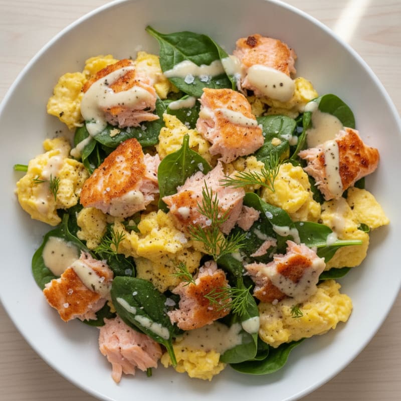 Pan-Seared Salmon and Dill Scrambled Eggs