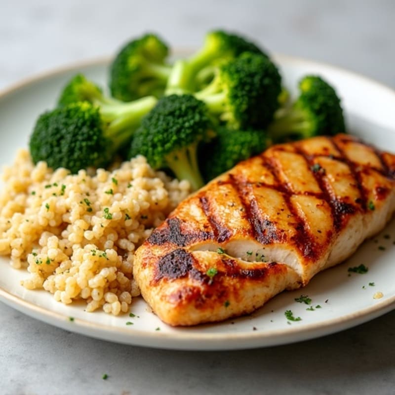 Grilled Chicken Breast with Quinoa and Steamed Broccoli