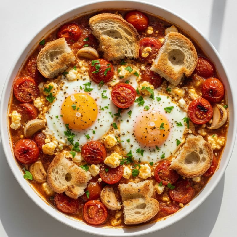 Baked Eggs with Roasted Tomatoes and Feta