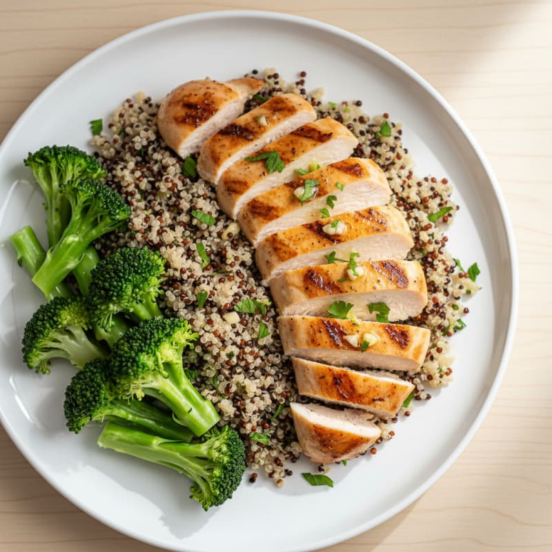 Grilled Chicken Breast with Quinoa and Steamed Broccoli